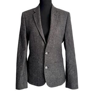 ASOS Blazer Women’s size MEDIUM Herringbone Suit Jacket Gray Lined Casual Career